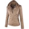 imageLock and Love Womens Faux Leather Moto Biker Jacket Coat with Removable or NonRemovable HoodWjc663taupe