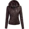 imageLock and Love Womens Faux Leather Moto Biker Jacket Coat with Removable or NonRemovable HoodWjc1044coffee
