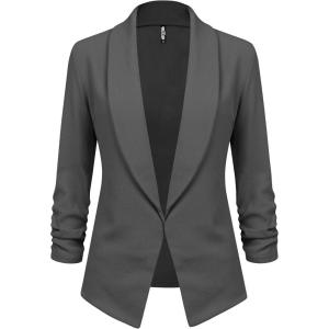imageLock and Love Women 34 Sleeve Blazer Open Front Cardigan Jacket Work Office BlazerWsk2324charcoal