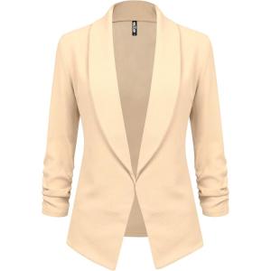 imageLock and Love Women 34 Sleeve Blazer Open Front Cardigan Jacket Work Office BlazerWsk2324cream