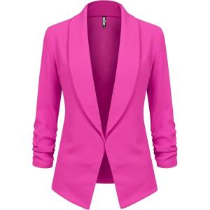 imageLock and Love Women 34 Sleeve Blazer Open Front Cardigan Jacket Work Office BlazerWsk2324fucshia