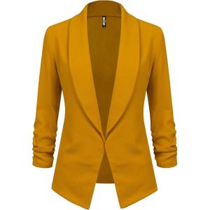 imageLock and Love Women 34 Sleeve Blazer Open Front Cardigan Jacket Work Office BlazerWsk2324mustard