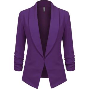 imageLock and Love Women 34 Sleeve Blazer Open Front Cardigan Jacket Work Office BlazerWsk2324purple