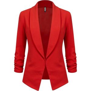 imageLock and Love Women 34 Sleeve Blazer Open Front Cardigan Jacket Work Office BlazerWsk2324red