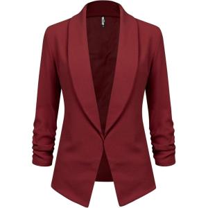 imageLock and Love Women 34 Sleeve Blazer Open Front Cardigan Jacket Work Office BlazerWsk2324wine