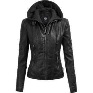 imageLock and Love Womens Faux Leather Moto Biker Jacket Coat with Removable or NonRemovable HoodWjc1044black
