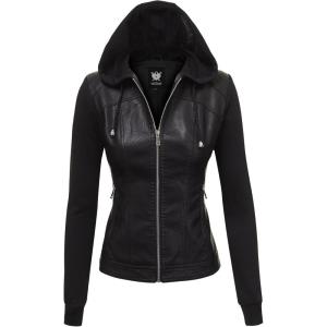 imageLock and Love Womens Faux Leather Moto Biker Jacket Coat with Removable or NonRemovable HoodWjc1347blackblack