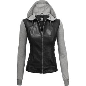 imageLock and Love Womens Faux Leather Moto Biker Jacket Coat with Removable or NonRemovable HoodWjc1347blackhgrey