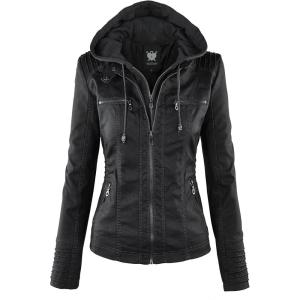 imageLock and Love Womens Faux Leather Moto Biker Jacket Coat with Removable or NonRemovable HoodWjc663black