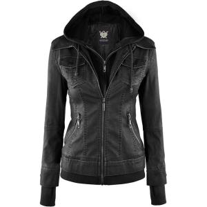 imageLock and Love Womens Faux Leather Moto Biker Jacket Coat with Removable or NonRemovable HoodWjc664blackCharcoal