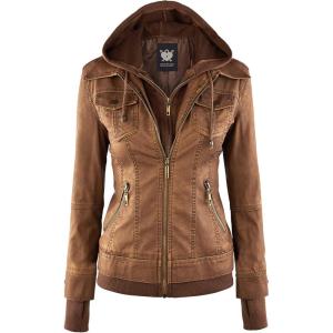 imageLock and Love Womens Faux Leather Moto Biker Jacket Coat with Removable or NonRemovable HoodWjc664camel