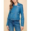 imageLock and Love Slim Fit Stylish Vegan Leather Moto Jacket for Women  PU Biker Motorcycle CoatWjc1849blue