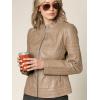 imageLock and Love Slim Fit Stylish Vegan Leather Moto Jacket for Women  PU Biker Motorcycle CoatWjc746khaki