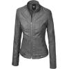 imageLock and Love Slim Fit Stylish Vegan Leather Moto Jacket for Women  PU Biker Motorcycle CoatWjc747grey