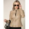 imageLock and Love Slim Fit Stylish Vegan Leather Moto Jacket for Women  PU Biker Motorcycle CoatWjc747khaki