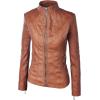 imageLock and Love Slim Fit Stylish Vegan Leather Moto Jacket for Women  PU Biker Motorcycle CoatWjc877camel