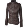imageLock and Love Slim Fit Stylish Vegan Leather Moto Jacket for Women  PU Biker Motorcycle CoatWjc877coffee