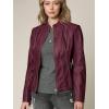 imageLock and Love Slim Fit Stylish Vegan Leather Moto Jacket for Women  PU Biker Motorcycle CoatWjc877wine