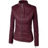 imageLock and Love Slim Fit Stylish Vegan Leather Moto Jacket for Women  PU Biker Motorcycle CoatWjc877wine