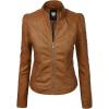 imageLock and Love Slim Fit Stylish Vegan Leather Moto Jacket for Women  PU Biker Motorcycle CoatWjc746camel