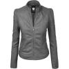 imageLock and Love Slim Fit Stylish Vegan Leather Moto Jacket for Women  PU Biker Motorcycle CoatWjc746grey
