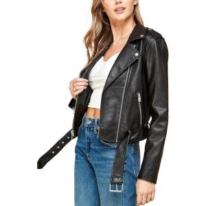 imageLock and Love Slim Fit Stylish Vegan Leather Moto Jacket for Women  PU Biker Motorcycle CoatWjc1849black