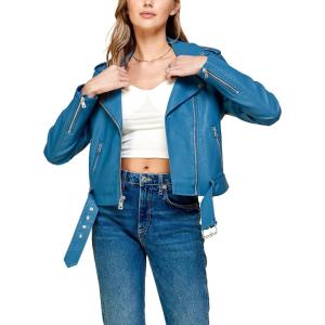 imageLock and Love Slim Fit Stylish Vegan Leather Moto Jacket for Women  PU Biker Motorcycle CoatWjc1849blue
