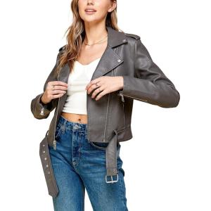 imageLock and Love Slim Fit Stylish Vegan Leather Moto Jacket for Women  PU Biker Motorcycle CoatWjc1849grey