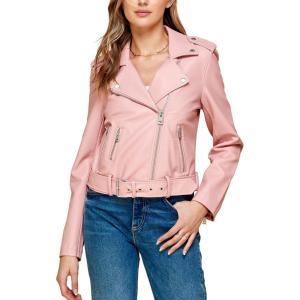 imageLock and Love Slim Fit Stylish Vegan Leather Moto Jacket for Women  PU Biker Motorcycle CoatWjc1849pink
