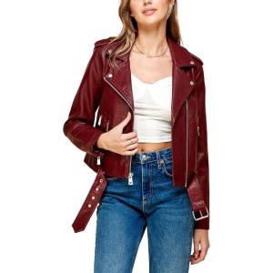 imageLock and Love Slim Fit Stylish Vegan Leather Moto Jacket for Women  PU Biker Motorcycle CoatWjc1849wine