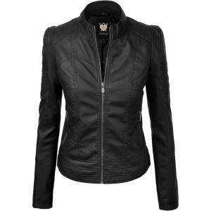 imageLock and Love Slim Fit Stylish Vegan Leather Moto Jacket for Women  PU Biker Motorcycle CoatWjc746black