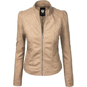 imageLock and Love Slim Fit Stylish Vegan Leather Moto Jacket for Women  PU Biker Motorcycle CoatWjc746khaki
