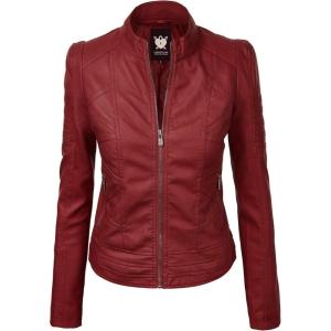 imageLock and Love Slim Fit Stylish Vegan Leather Moto Jacket for Women  PU Biker Motorcycle CoatWjc746red
