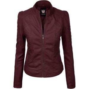 imageLock and Love Slim Fit Stylish Vegan Leather Moto Jacket for Women  PU Biker Motorcycle CoatWjc746wine