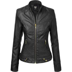 imageLock and Love Slim Fit Stylish Vegan Leather Moto Jacket for Women  PU Biker Motorcycle CoatWjc747black