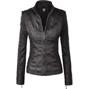 imageLock and Love Slim Fit Stylish Vegan Leather Moto Jacket for Women  PU Biker Motorcycle CoatWjc877black