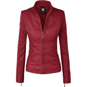 imageLock and Love Slim Fit Stylish Vegan Leather Moto Jacket for Women  PU Biker Motorcycle CoatWjc877red