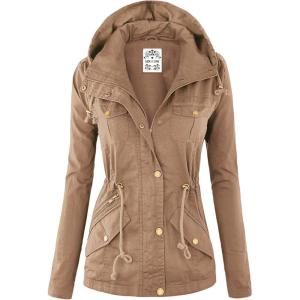 imageLock and Love Womens Casual Military Anorak Jacket  Lightweight Detachable Hooded Safari UtilityWjc643khaki