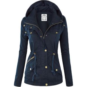 imageLock and Love Womens Casual Military Anorak Jacket  Lightweight Detachable Hooded Safari UtilityWjc643navy