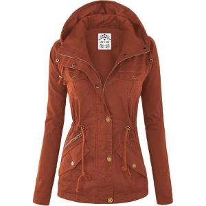 imageLock and Love Womens Casual Military Anorak Jacket  Lightweight Detachable Hooded Safari UtilityWjc643rust