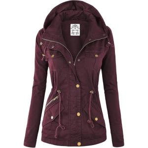 imageLock and Love Womens Casual Military Anorak Jacket  Lightweight Detachable Hooded Safari UtilityWjc643wine