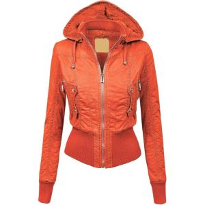 imageLock and Love LL Womens Casual Inner Fleece Bomber Jacket with Removable Hoodie