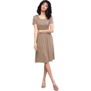 imageLock and Love LL Womens Comfy Casual Short Sleeve Flowy Dresses Loose Plain Dress with PocketsWdr2304taupe