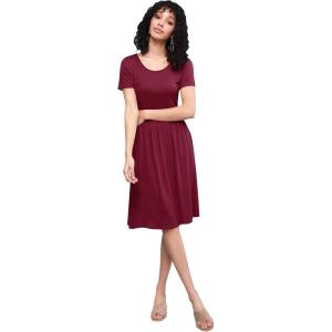 imageLock and Love LL Womens Comfy Casual Short Sleeve Flowy Dresses Loose Plain Dress with PocketsWdr2304wine