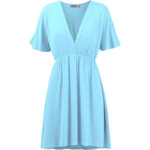 imageLock and Love Womens Short Sleeve Kimono Style Deep V Neck Casual Summer Dress S3XL Plus SizeWdr1338aqua