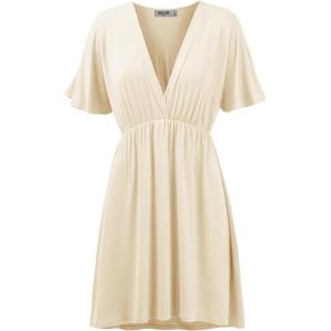 imageLock and Love Womens Short Sleeve Kimono Style Deep V Neck Casual Summer Dress S3XL Plus SizeWdr1338cream