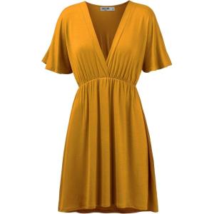 imageLock and Love Womens Short Sleeve Kimono Style Deep V Neck Casual Summer Dress S3XL Plus SizeWdr1338mustard