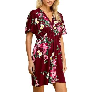 imageLock and Love Womens Short Sleeve Kimono Style Deep V Neck Casual Summer Dress S3XL Plus SizeWdr1338winefloral