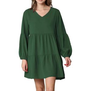 imageLock and Love Womens Summer Tunic Dress V Neck Casual Loose Flowy Swing Shift DressWdr2351green