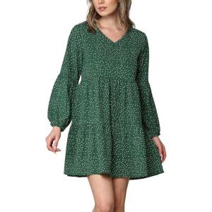 imageLock and Love Womens Summer Tunic Dress V Neck Casual Loose Flowy Swing Shift DressWdr2351greenpolka
